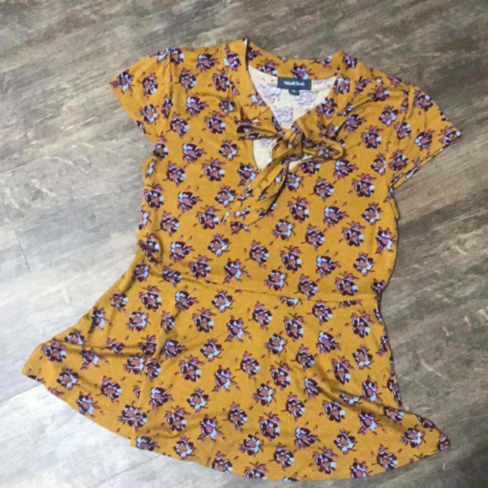 ModCloth peplum mustard floral top